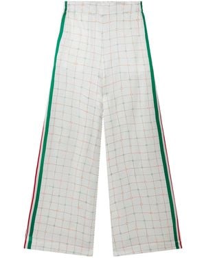 Casablanca Paris Tennis Club Check Wide Leg Silk Trousers - White