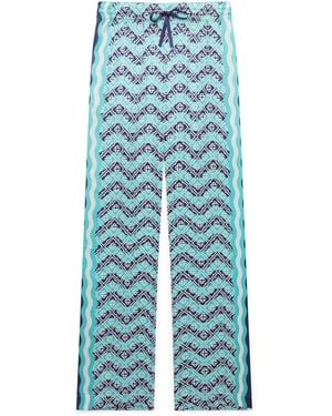 Casablanca Paris Monogram Wave Silk Pants, By - Blue