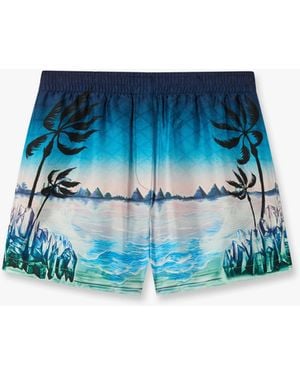 Casablanca Paris Crystal Alchemy Silk Twill Shorts, By - Blue