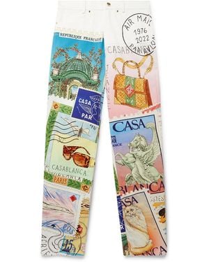Casablanca Paris Souvenirs De Vacances Printed Straight Leg Jeans, Size By - White