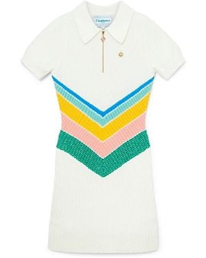 Casablanca Paris Robe En Tissu Bouclé À Chevrons - White