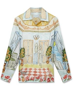 Casablanca Paris Chemise À Manches Longues Et Col Cubain En Soie L'Appartement De Reve - White