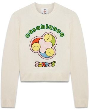Casablanca Paris Pull À Col Rond En Maille Mérinos Tennis Ball - White