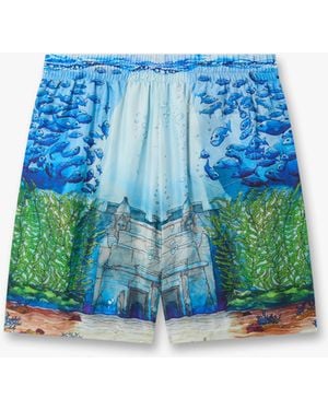 Casablanca Paris Multicolour Trompe L'Oeil Silk Shorts, By - Blue
