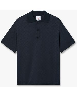 Casablanca Paris Dark Knit Collar Short Sleeve Polo Shirt, By - Blue