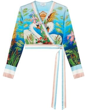 Casablanca Paris Le Lac Tranquille Wrap Long Sleeve Blouse, Size By - Blue