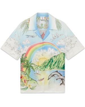 Casablanca Paris Aloha Short Sleeve Silk Shirt, By - Blue
