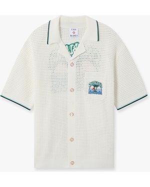 Casablanca Paris Palm Tree Emblem Crochet Short Sleeve Shirt, By - White