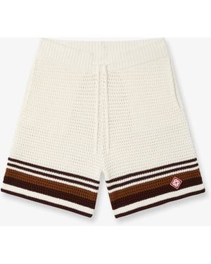 Casablanca Paris Tennis Stripe Crochet Shorts, By - White