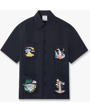 Casablanca Paris Dark Phantasmagoria Embroidered Short Sleeve Shirt, By - Blue