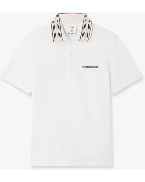 Casablanca Paris Laurel Pique Short Sleeve Polo Shirt, By - White