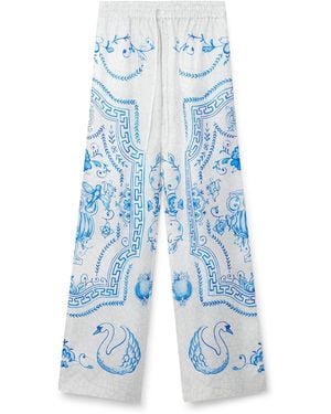Casablanca Paris Plat A Dessert Silk Trousers, By - Blue