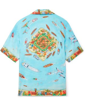 Casablanca Paris Chemise À Manches Courtes En Soie Maison Sur Piloti - Blue