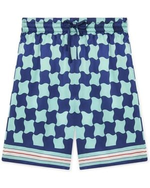 Casablanca Paris Pool Tile Silk Shorts, By - Blue