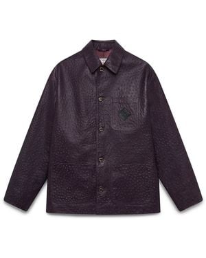 Casablanca Paris Ostrich Embossed Leather Workwear Jacket, By - Blue