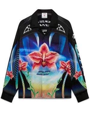 Casablanca Paris Orchid Racer Long Sleeve Silk Shirt, By - Blue