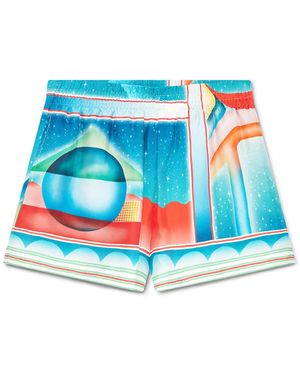 Casablanca Paris Galaxy Court Silk Shorts, Size By - Blue