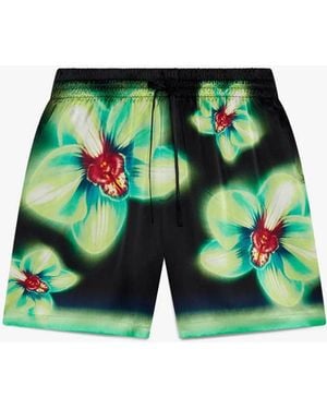 Casablanca Paris Orchid Glitch Silk Shorts, By - Green