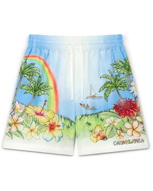 Casablanca Paris Aloha Silk Shorts, By - Blue