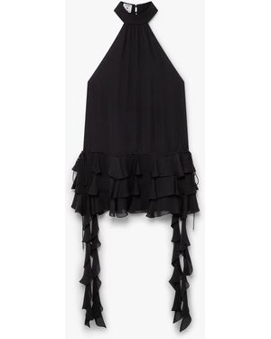 Casablanca Paris Mini-Robe Noire En Double Georgette À Volants - Black