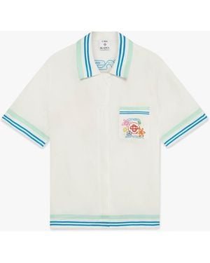 Casablanca Paris Chemise En Soie À Manches Courtes Et Col Cubain À Motif Floral - Blue