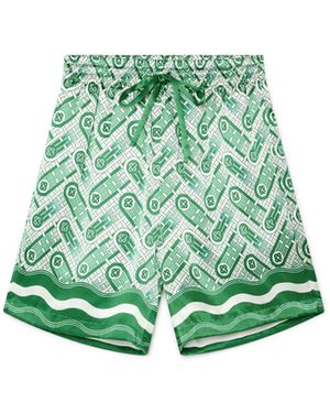 Casablanca Paris Ping Pong Monogram Silk Shorts, Size By - Green