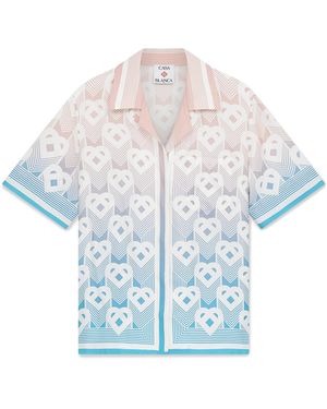 Casablanca Paris Chemise À Manches Courtes En Soie Dégradée À Monogramme Caur - Blue