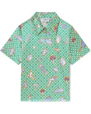 Casablanca Paris Greek Icons Short Sleeve Quarter Zip Shirt, By - Green