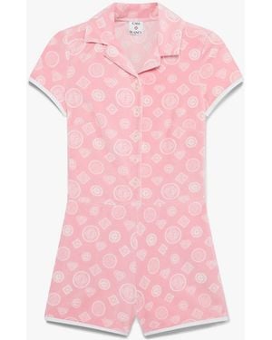 Casablanca Paris Combishort En Velours Rose À Monogramme - Pink