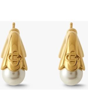Casablanca Paris Double Lotus Pearl Earrings By - White