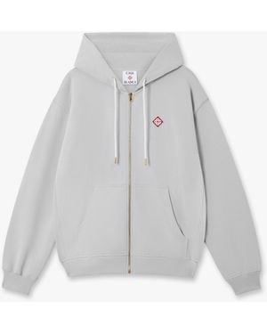 Casablanca Paris Diamond Logo Zip Hooded Sweatshirt, By - Grey