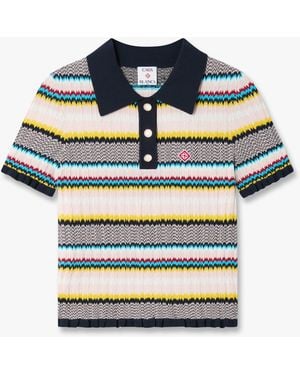 Casablanca Paris Multicolor Knit Chevron Short Sleeve Polo Shirt, By - Blue