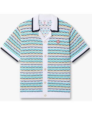 Casablanca Paris Multicolour Crochet Tuck Stitch Short Sleeve Shirt, By - Blue