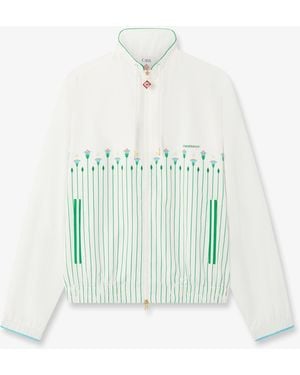 Casablanca Paris Floral Striped Sporty Windbreaker Jacket, By - Blue