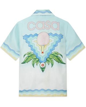 Casablanca Paris Memphis Icon Short Sleeve Silk Shirt, Size By - Blue