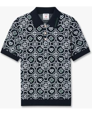 Casablanca Paris Dark Icon Monogram Short Sleeve Polo Shirt, By - Black