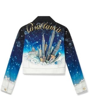 Casablanca Paris Vol Au Nuit Classic Printed Denim Jacket, Size By - Blue