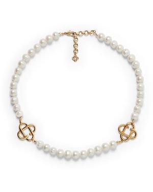 Casablanca Paris Medium Pearl Logo Necklace By - White