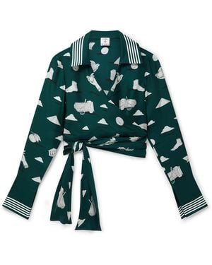 Casablanca Paris Chemise Portefeuille À Manches Longues En Soie Metaphysical - Green