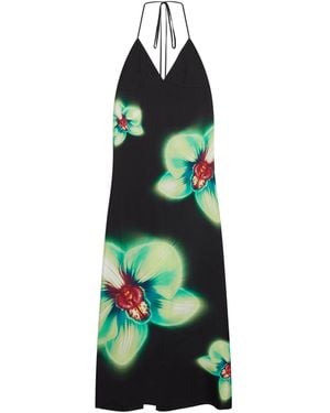 Casablanca Paris Robe En Soie Orchid Glitch - Green