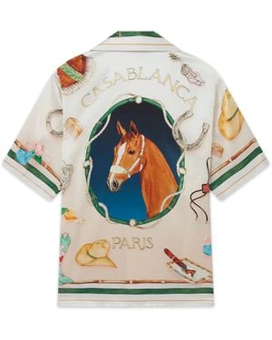 Casablanca Paris L'Ecurie Blanche Short Sleeve Silk Shirt, Size By - Gray