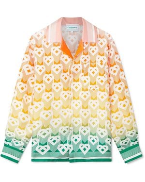 Casablanca Paris Gradient Heart Monogram Long Sleeve Silk Shirt, By - Yellow