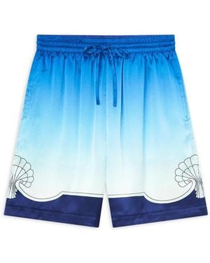 Casablanca Paris Place Vendome Silk Shorts, By - Blue