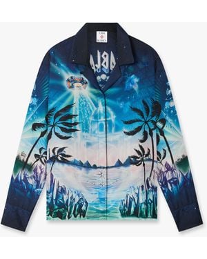 Casablanca Paris Crystal Alchemy Long Sleeve Silk Twill Shirt, By - Blue