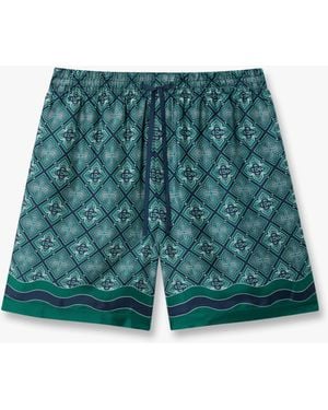 Casablanca Paris Dark Radiating Monogram Silk Shorts, By - Green