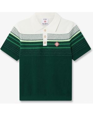 Casablanca Paris Boucle Stripe Short Sleeve Polo Shirt, By - Green