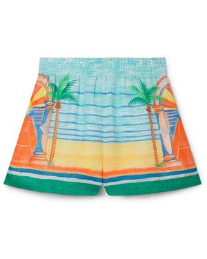 Casablanca Paris Day Of Victory Linen Shorts, Size By - Blue