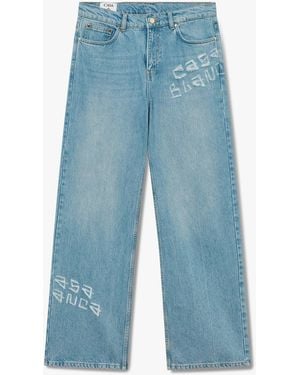 Casablanca Paris Jean En Denim Délavé Graffiti - Blue
