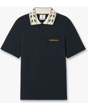 Casablanca Paris Laurel Pique Short Sleeve Polo Shirt, By - Blue
