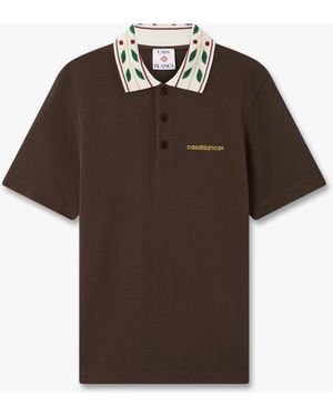 Casablanca Paris Laurel Pique Short Sleeve Polo Shirt, By - Brown